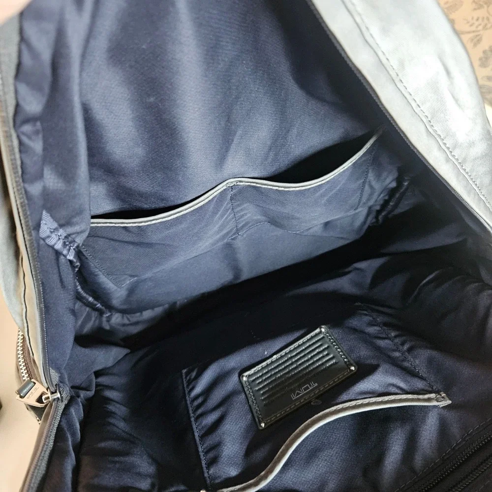 Tumi Voyageur Grey Nylon Laptop Backpack Silver Hardware Travel Bag